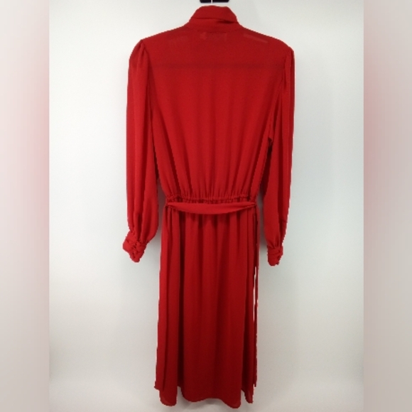 Vintage Ms. Chaus Red Dress 100% Polyester Hidden Buttons Pockets Sheer 10 - Picture 3 of 12